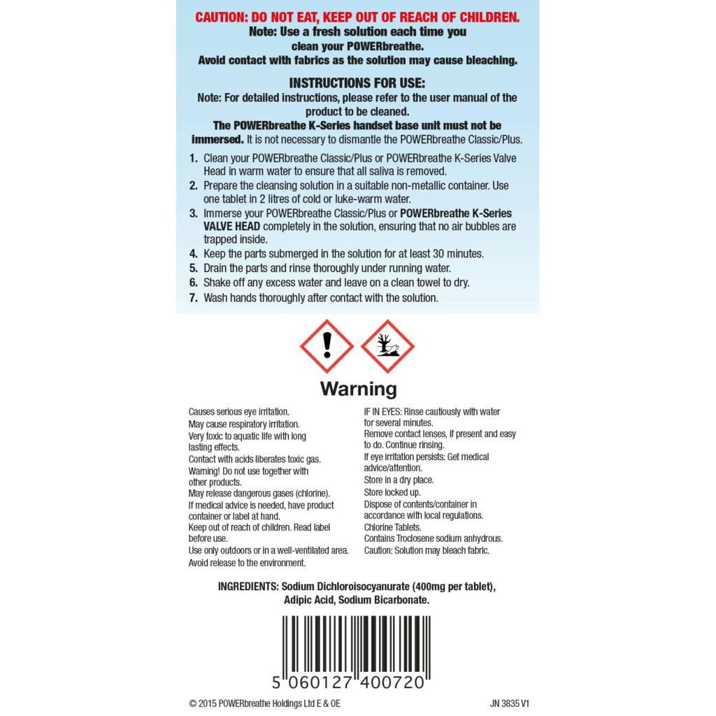 POWERbreathe Cleansing Tablets (back)