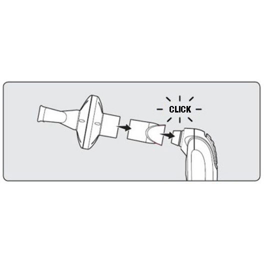 A diagram showing how to attach a POWERbreathe Trysafe Filter.
