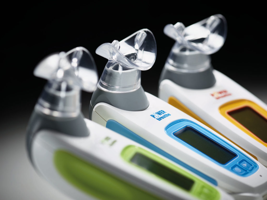 A close up shot of POWERbreathe's K1, K2 and K3 models.